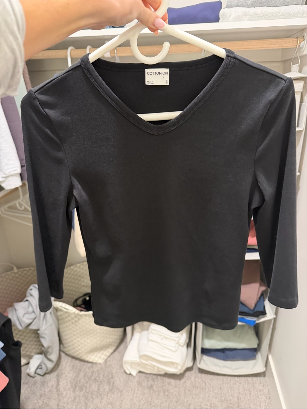 Cotton On Women's Black V-Neck Long Sleeve Top